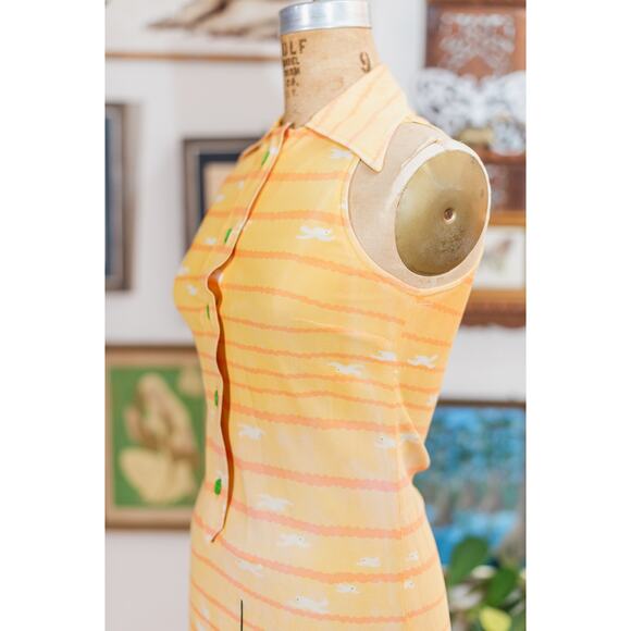 Vintage 60s Sailor Novelty Dress, Yellow Striped Sundress Sailboat Seagulls XS - Picture 7 of 15